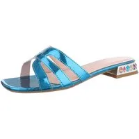 Ital-Design Damen Mules Freizeit Pantolette (86527237) Blockabsatz Pantoletten in Blau