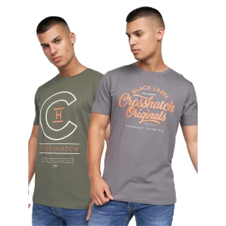 Crosshatch - "Univarsity" T-Shirt für Herren (2er-Pack) (Oliv/Grau)