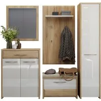 OTTO home Garderoben-Set Gala, (Set, 5-St., Garderobenschrank,Schuhschrank,Schuhbank,Garderobenpaneel,Wandspiegel), Soft-Close Funktion, Hochglanz UV lackiert