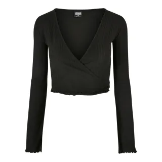 Urban Classics - Kurzes Top Wickel für Damen Langärmlig (Schwarz)