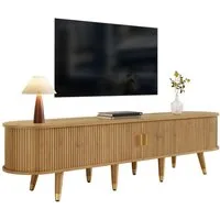 Merax Lowboard im Landhausstil mit Rattan-Schiebetür in Walnussoptik (1 St., 175 L x 38 B x 45 H), TV-Schrank mit offenen Fächern, Schubladen & Stauraum, Fernsehtisch