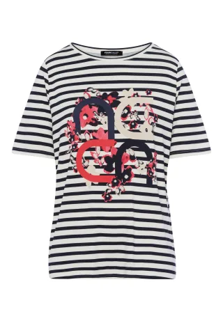FRANK WALDER - T-Shirt NOS mit Streifenmix cranberry/ink/ecru - Gr. - 46
