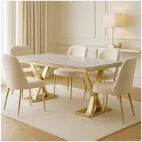 alesvelt Esstisch Ferrara Moderner Esstisch mit Marmor-Optik Edelstahlgestell 180cm (1-Tisch), 180 x 90 x 76 cm 6-8 Personen