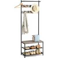 VASAGLE Garderobenständer Garderobe, Kleiderstange, Sitzbank, 9 abnehmbare Haken, Industrie-Stil