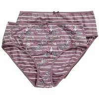 Ulla Popken Midislip Midislips 2er-Pack Blüten/Streifen Biobaumwolle