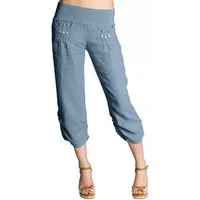 Caspar Leinenhose KHS017 Damen 3/4 Hose aus robustem Leinen mit breitem Stretch Bund - Made in Italy