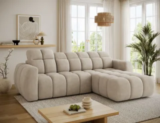 Ecksofa mit Schlaffunktion Sofa SALONIA Stoff Aphrodite Beige Ottomane Rechts