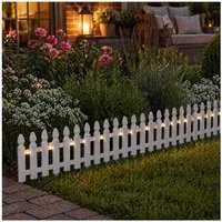 HTI-Living Beetumrandung Beeteinfassung Länge 540 cm Zaun Weiß, LxH: 45x29 cm, Set, 12 Zaunelementen, inklusive 12 Solarleuchten, Zierzaun Beetumrandung Dekozaun