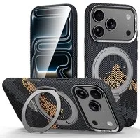 Wigento Handyhülle MagSafe Drehkippständer Muster für Apple iPhone 17 Pro Schwarz 6,27 Zoll, Magnetisch, Durchsichtig, Stoßfest