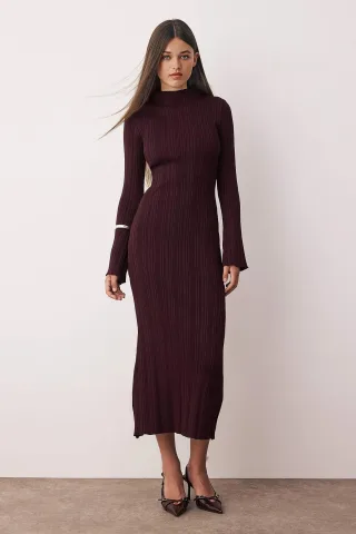 Lila Unifarbenes Maxikleid für Damen, lang, lässig, figurbetont