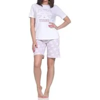 Normann Pyjama Normann Damen kurzarm Shorty Schlafanzug mit Katzenmotiv