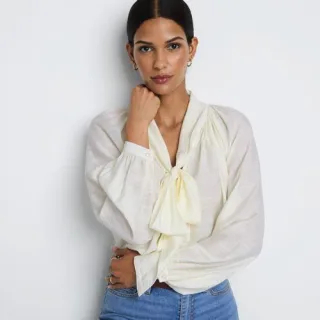 Schluppenbluse mit Ballonärmeln für Damen, Damen, size: regular, Elfenbein, Nylon/Viskose, by Lands' End