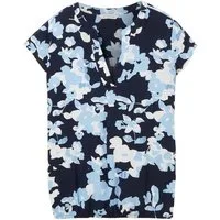 TOM TAILOR Blusenshirt Gemustertes Design Kurzarm V-Ausschnitt aus Viskose Print Shirts/Blouses