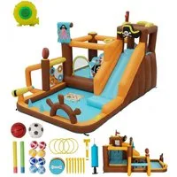 UEV Hüpfburg mit Gebläse Groß Piraten-Thema Aufblasbare Wasserpark Springburg, (394x326x243cm XXL für Kinder von 3-8 Jahre, mit Kletterwand Sicherheitsnetz Kindergeburtstag), für Indoor und Outdoor Wasserrutsche Springen
