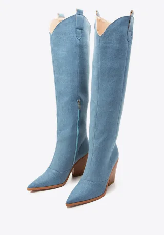 Wittchen Damen-Cowboystiefel, lang, hellblauer Denim, hellblaue Baumwolle
