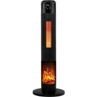 TroniTechnik Heizstrahler Turmheizer,Keramikelement,Heizgerät,Oszillation simulierten Flammen, 2000 W, zwei Heizstufen, Überhitzungsschutz und Abschaltautomatik, Thermostat