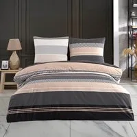 Buymax Bettwäsche Zigo, Renforcé, 3 teilig, Bettbezug-Set 200x220 cm 100% Baumwolle mit Reißverschluss, Streifen