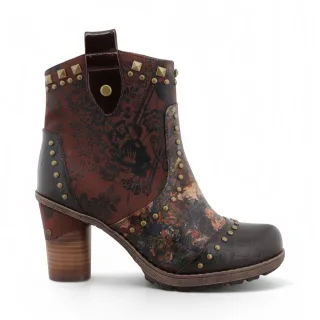 Mustang Damen braune Blumen-Fußstiefel mit Absatz – M0162012