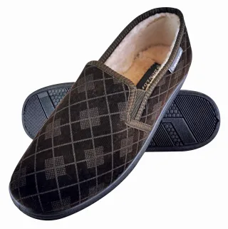 DUNLOP - HERREN PLÜSCHPELZ GEFÜTTERT MEMORY FOAM KARIERT MOKASSIN HAUSSCHUHE MIT HARTER SOHLE