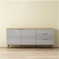 OTTO home Sideboard Lund, mit glänzenden Fronten, Griffmulden, helles Holzdekor, Breite 180 cm