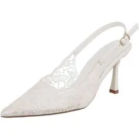 Ital-Design Damen Festliche Slingback-Pumps Spitze Brautschuhe Schnürpumps (91895800) Pfennig-/Stilettoabsatz Pumps in Weiß