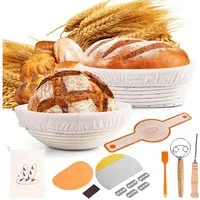 BlingBin Gärkorb 10-teiliges Gärkörbchen für Brotteig, Sauerteig-Starter-Set mit Liner, (10er Set 10-tlg), Brot Backen Werkzeuge, Sauerteig Brot Backen Zubehör für Anfänger
