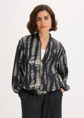 bonprix Blouson aus fließendem Satin, schwarz, Gr.44, modisch bedruckter Blouson aus fließendem Satin, aus Satin
