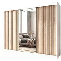 A&J MöbelLand GmbH Schiebetürenschrank FARA 200 cm, mit 4 Schubladen, Spiegel, 3D Lamellen (TOP ANGEBOT! Geräumiger Schrank mit einer Breite von 200 cm und Spiegel, ideal zur Aufbewahrung von Kleidung und Accessoires. 4 Schubladen und viel Stauraum. 