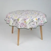 laro Tischdecke 140cm runde Wachstuchtischdecke Saum-Eingefasst Blumenflügel Bunt Weiß