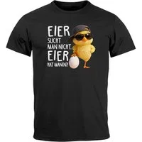 MoonWorks Print-Shirt Herren T-Shirt Statement Spruch - Eier sucht man nicht, Eier hat Mann mit Print