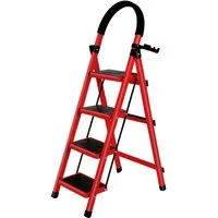 JEOBEST Trittleiter Stufenleiter, Klappleiter Tritthocker mit Handläufen, ( 4 Stufen) Sicherheitsleiter, Anti-Rutsch-stabilem und breitem Pedal