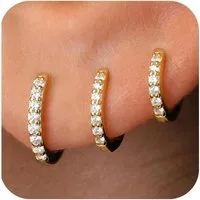 LuxusKollektion Creolen-Set 3 Paar Creolen Silber 925 Gold Damen Ohrringe Set 14K Vergoldet Mini