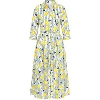 Ulla Popken Maxikleid Maxi-Hemdblusenkleid Zitronen Hemdkragen 3/4-Arm