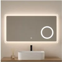 EMKE Badspiegel mit Beleuchtung 6500K Kaltweiß 3-fach Vergrößerung (Breite: 80~120cm), Kaltweißes Licht, Memory Funktion, IP44