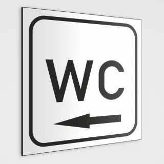 WC Hinweisschild,WC Schild mit Richtungspfeil links, weiß