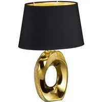 Reality Leuchten Schreibtischlampe Taba, ohne Leuchtmittel, Nachttischlampe, Tischlampe golfarbig, Stoffschirm in schwarz/gold