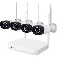 LUVISION Überwachungskamera K8508-W + PJ2151-W 4er (Außen- und Innenbereich, 4-tlg., WLAN Funk Überwachungssystem 4 x IP Überwachungskamera Mikrofon, Cloud, Audio, 10 Kanal NVR, Smarte farbige Nachtsicht)