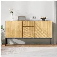 Merax Sideboard mit höhenverstellbare Einlegeböden und Metallfüße (1 St), Buffet Anrichte Schrank Kommode mit 2 Türen & 3 Schubladen,140x75x40cm