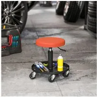 HOMCOM Montagehocker mit Rollen, Ablagefläche (drehbar Werkstatthocker, 1 St., höhenverstellbar 38-50cm Rollhocker), bis 135 kg belastbar, Ø38 cm Werkstattsitz für Werkstatt Orange