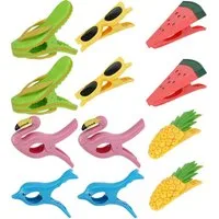 Koopman Handtuchklemme Clips Strandtuch Bunt 12 er Set, 12 Stk, 6 Motive, Kunststoff, Strandurlaub