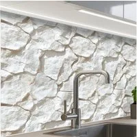 KitchenYeah Küchenrückwand Muster selbstklebend (keine Folie) Struktur - Fels - Weiß, (1-tlg), Spritzschutz, Küche, Rückwand, Küchenwand, Küchenfront, 30x20 cm