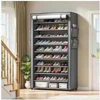 Klyvvo Schuhregal 11 Ebenen, hoher Schuhschrank mit Sichtfenster für 35-50 Paar Schuhe, 1-tlg., Stabil, schmal & platzsparend – ideal für Flur, Wohnzimmer