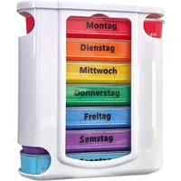 Da Meso Pillendose Deluxe 7 Tage Tablettenbox Regenbogen Weiß Wochentage & Tageszeiten