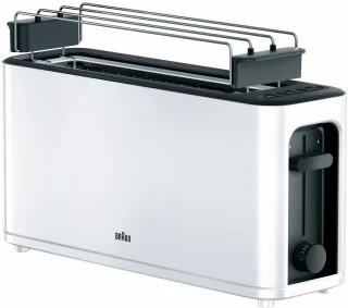 Braun Toaster "PurEase HT 3110 WH - 2 Langschlitze, 7 Stufen, Auftau- Aufwärmfunktion" 1 langer Schlitz für 2 Scheiben 1000 W 1.000 W, Kunststoff, Automatische Abschaltung, Brötchenaufsatz
