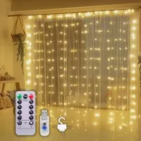 Montegoni Lichterkette 3x3M 300 LED Lichterkette, USB betrieben, Fernbedienung, 8 Modi mit warmweißem Licht und IP65 wasserdicht