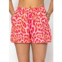 SASSYCLASSY Shorts Musselin Sommer Hose Damen kurz mit Animal-Print Lockere Baumwollshorts mit elastischem Bund Atmungsaktiv