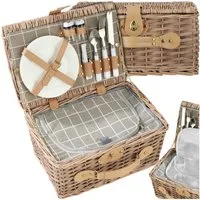 tectake Picknickkorb Ausflugstasche Langeoog für 2 Personen, mit Kühlfach & Zubehör (Komplettset, 10-teiliges Geschirrset, Kellnermesser, Gewürzstreuer), geflochtene Weide, mit Drehverschluss und Tragegriff