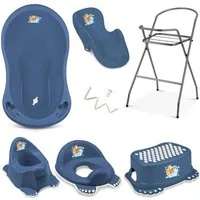 Babykajo Babybadewanne, (Teile, 7-tlg), Baby Badewanne mit Gestell + Badesitz + Töpfchen + Hocker + WC Trainer