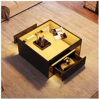 STILVORA Couchtisch schwarz Kaffeetisch LED Wohnzimmertisch mit Stauraum Hochglanz (Packung, 1-St., Hochglanz-kaffetisch,Wohnzimmertisch mit durchbrochenem Design), Schreibtisch und Esstisch aus gehärtetem Glas