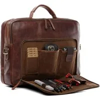SID & VAIN Umhängetasche echt Leder Aktentasche 15 Zoll Laptop-Hülle braun, Laptoptasche 15,4 Zoll, Arbeitstasche Umhängetasche Damen Herren braun